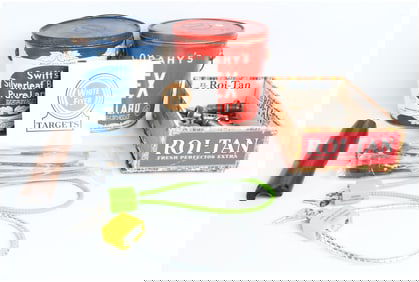 A Collection of Swift's Silverleaf and Cudahy's Rex Lard Tins with Shooting Accessories