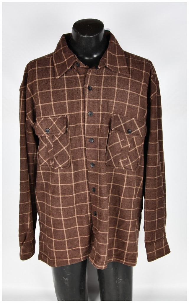 Brand New Stillwater Supply Co. Men's Fleece Shirt Jacket Brown Check Size 2XL: A Stillwater Supply Co. men's fleece shirt jacket featuring a brown and tan windowpane check pattern. This garment is constructed from 100% polyester fleece and is designed in a button-down overshirt