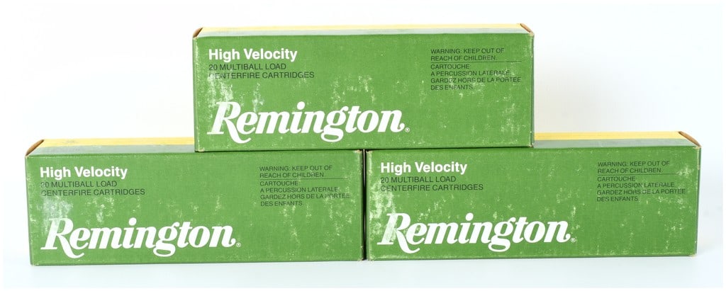 Remington .357 Magnum High Velocity Multiball Load Ammunition, 60 Rounds, c. 1980s-1990s: This lot features a collection of 60 rounds of Remington brand .357 Magnum High Velocity Multiball Load ammunition, identified by model number R357MB. Each specialized cartridge contains a