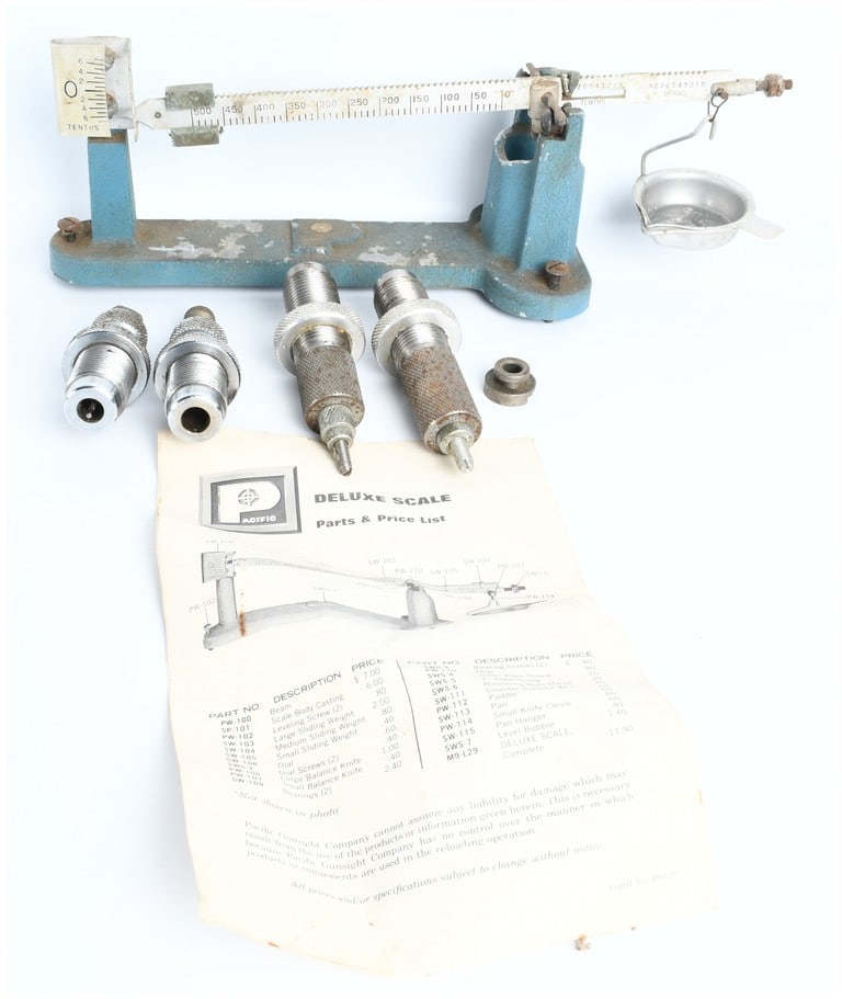 A Pacific Gunsight Company Deluxe Powder and Bullet Scale and a Collection of Reloading Accessories (1 of 5)