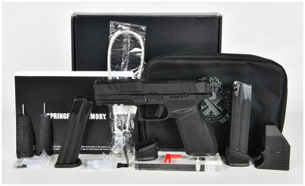 Springfield Armory Echelon 9mm Semi-Automatic Pistol with Optics-Ready Slide, c. 2023: This Springfield Armory Echelon is a full-sized, striker-fired semi-automatic pistol, model EC9459B-U, chambered in 9mm (9x19mm). Manufactured in Croatia by HS Produkt for Springfield Armory, the fire