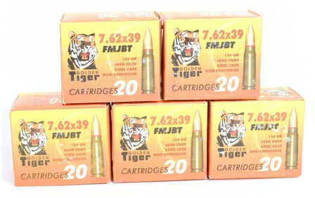 Golden Tiger 7.62x39mm FMJBT Ammunition, 100 Rounds, Non-Corrosive Steel Case