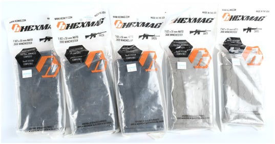 Hexmag SR-25/AR-10 .308/7.62x51mm Advanced Composite Magazines, Lot of Five, Contemporary