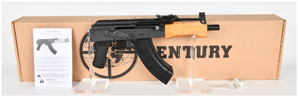 ROMARM/CUGIR MINI DRACO Semi-Automatic Pistol, Cal. 7.62x39 mm, Dated 2023: A modern production AK-style semi-automatic pistol, the MINI DRACO model, manufactured by ROMARM/CUGIR in Romania and imported by Century Arms International (CAI) of Georgia, VT. This compact firearm