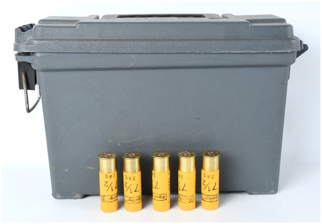 Aguila 20 Gauge High Velocity 7 1/2 Shot Ammunition, 100 Rounds with Gray Ammo Can, Modern (1 of 3)