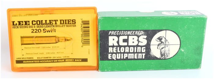 Lee and RCBS Reloading Die Sets, .220 Swift and .222 Remington Calibers, Two Sets in Original