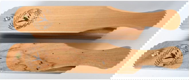 Michael W. Smith Handcrafted Wooden Box Turkey Calls, Pair, circa Late 20th Century