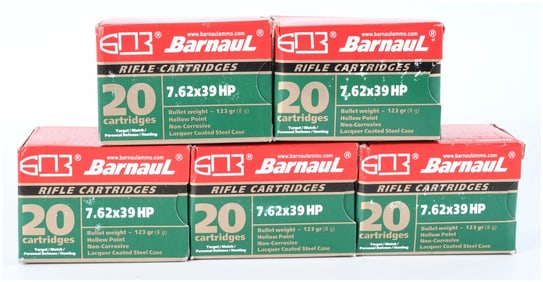 Barnaul Cartridge Plant 7.62x39mm HP Ammunition, 100 Boxes, Early 21st Century