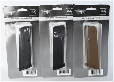 Three Glock 9x19mm Pistol Magazines in Original Packaging