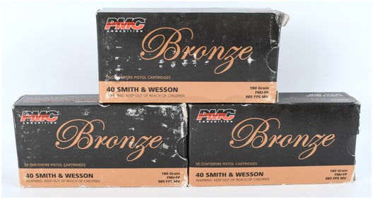 PMC Ammunition Bronze Line .40 S&W 180 Grain FMJ-FP Cartridges, 150 Rounds, c. 2015-2024