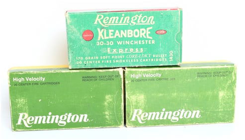 Remington Kleanbore and High Velocity Vintage Ammunition Packaging and Mixed Cartridges, Mid-20th