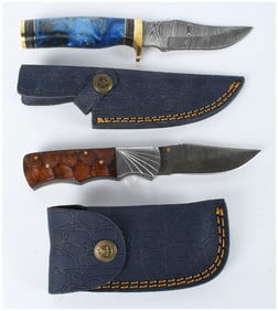 Two Handmade Damascus Steel Knives with Sheaths