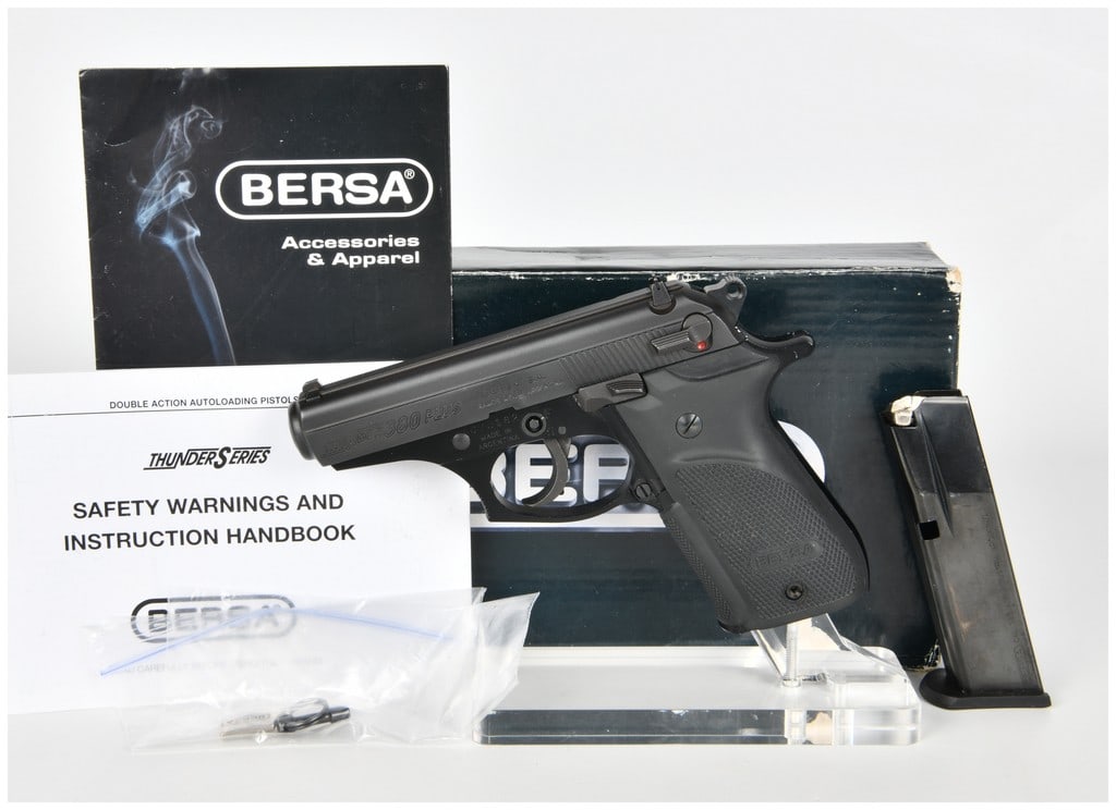 Bersa Thunder 380 Plus Semi-Automatic Pistol, .380 ACP, Matte Blue Finish, Modern: Manufactured by Bersa S.A. in Ramos Mejia, Argentina, this Thunder 380 Plus is a double-action/single-action semi-automatic pistol chambered in .380 ACP. The firearm features a matte blue steel slide