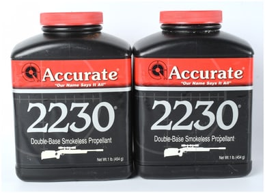 Accurate Brand 2230 Double-Base Smokeless Rifle Propellant, Two 1 lb. Containers, Circa 2009-2016