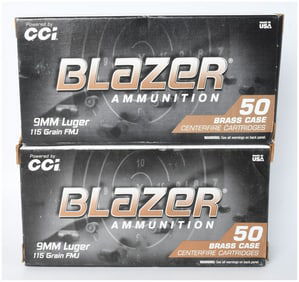 100 Rounds of CCI Blazer Brass 9mm Luger 115-Grain FMJ Ammunition