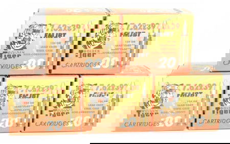 Golden Tiger 7.62x39mm FMJBT Ammunition, 100 Rounds in Original Packaging, circa 2010s