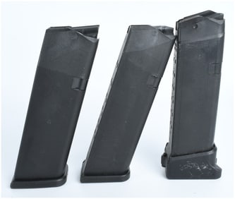 Three Glock Factory Polymer Magazines in .45, .40, and 9mm Calibers