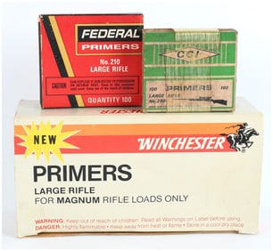 Federal, CCI, and Winchester Assorted Large Rifle Primers, Vintage Reloading Components, c.