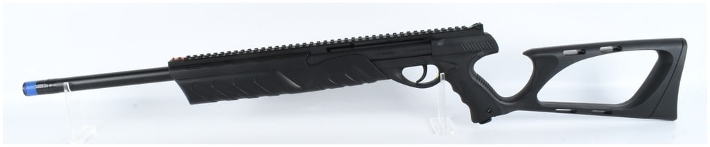 Umarex Morph 3X Modular BB Pistol and Rifle: An Umarex Morph 3X modular CO2-powered air rifle system. The unit is constructed from black polymer and metal. It features a skeletonized shoulder stock and a finger-grooved pistol grip. The design