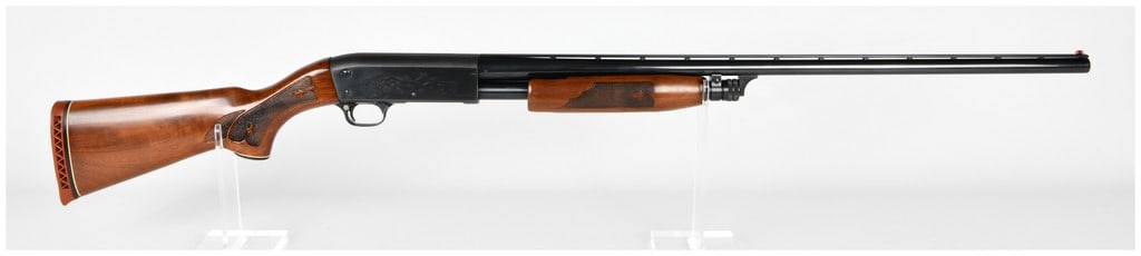 Ithaca Model 37 Featherlight Pump-Action Shotgun 20 Gauge Waterfowl Engraving: A fine example of the classic Ithaca Model 37 Featherlight pump-action shotgun, manufactured by Ithaca Gun Co., Inc., Ithaca, N.Y., U.S.A. This firearm is chambered in 20 Gauge with a 2 3/4 inch