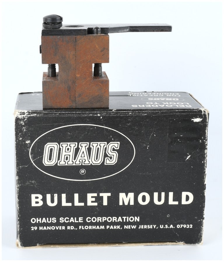 OHAUS 333 Single Cavity Bullet Mould for .30 Caliber 180 Grain Rifle Bullet, Circa 1960s-1970s: This lot features a scarce single cavity bullet mould manufactured by the OHAUS Scale Corporation, based in Florham Park, New Jersey. While OHAUS is primarily known for its precision laboratory and re