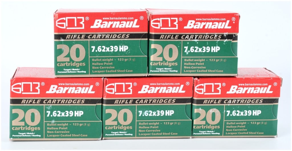 Barnaul 7.62x39mm 123 Grain Hollow Point Ammunition, 100 Rounds, Modern (1 of 3)