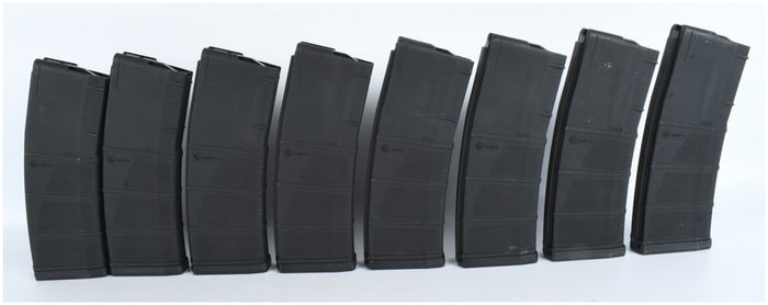 A Set of 7 Mission First Tactical MFT 5.56 x 45mm Polymer AR-15 Magazines