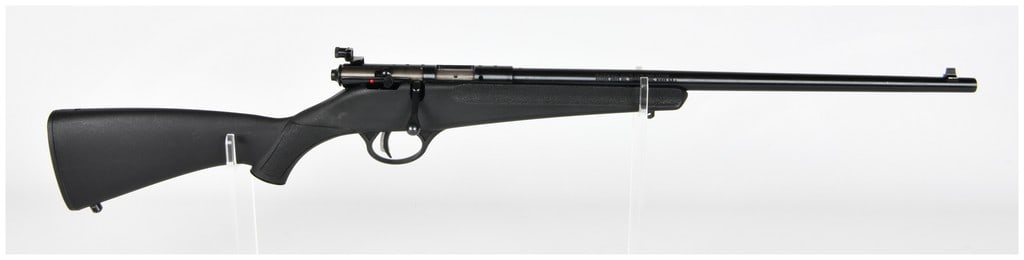Savage Arms Rascal Youth Bolt-Action Rifle .22 S.L. & L.P. Modern Production: Savage Arms Rascal single-shot bolt-action youth training rifle chambered for .22 Short, Long, and Long Rifle (.22 S.L. & L.P.) ammunition. The rifle features a durable construction with a black synth