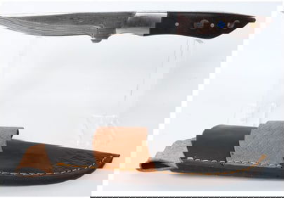 Custom Handmade Damascus Steel Fixed Blade Hunting Knife with Leather Sheath