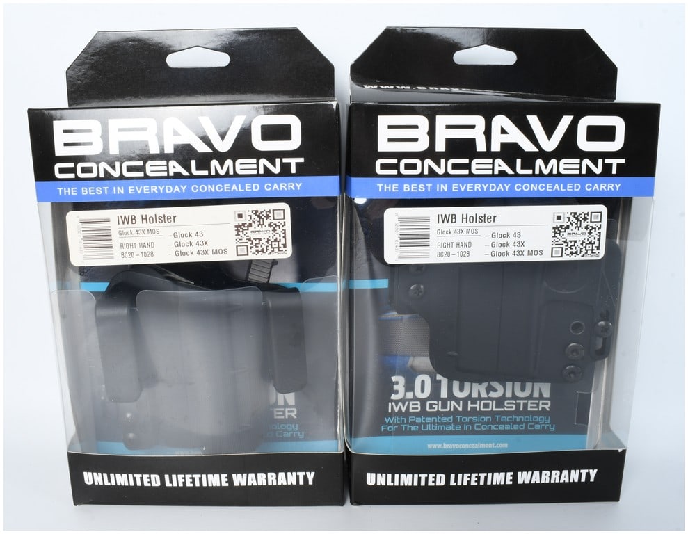 A Pair of Bravo Concealment Torsion 3.0 IWB Gun Holsters for Glock 43 and 43X Series Pistols (1 of 4)