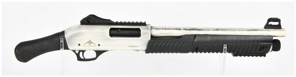 Century Dynamics PAS12 Pump Action Shotgun 12-Gauge with 18.5 Inch Barrel: This Century Dynamics PAS12 is a pump-action shotgun chambered for 12-gauge shells, designed for tactical or home defense applications. The firearm features an 18.5-inch barrel and an intentionally