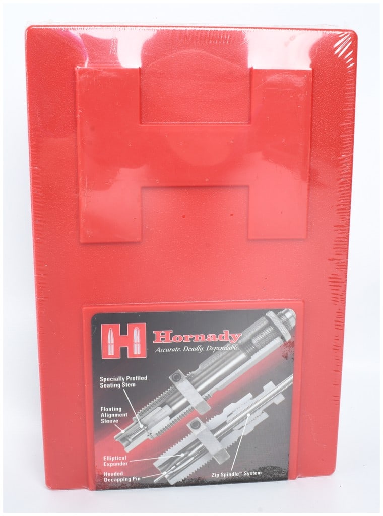 Hornady Custom Grade Full Length 2-Die Set .223 Remington: This Hornady Custom Grade 2-die set is designed for the precision reloading of .223 Remington ammunition. The set is contained within a red plastic storage case and is factory-sealed in clear shrink w