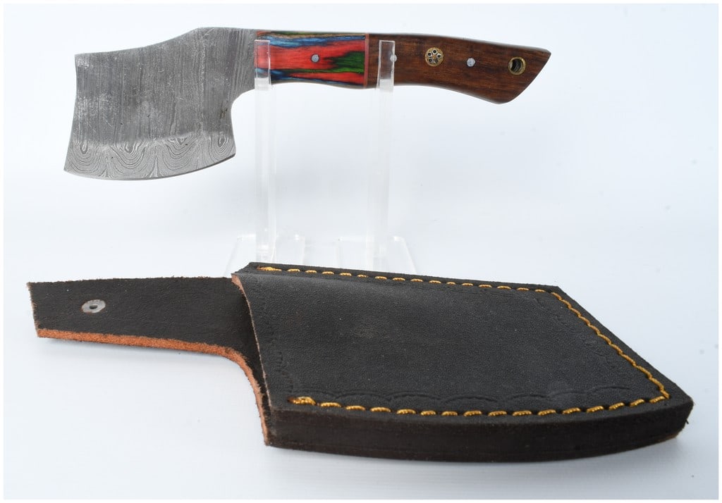 Unmarked Damascus Steel Fixed Blade Cleaver Knife with Composite Wood Handle (1 of 6)