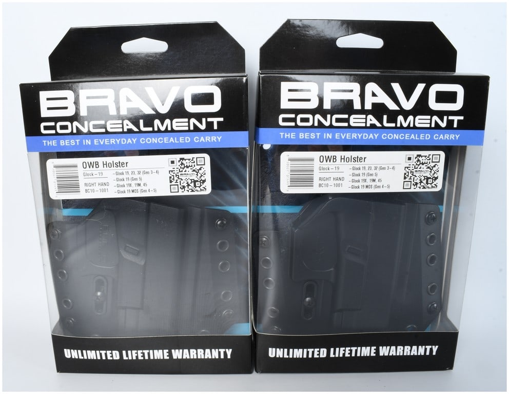 A Pair of Bravo Concealment BC10-1001 OWB Holsters for Glock 19 Series Pistols (1 of 4)
