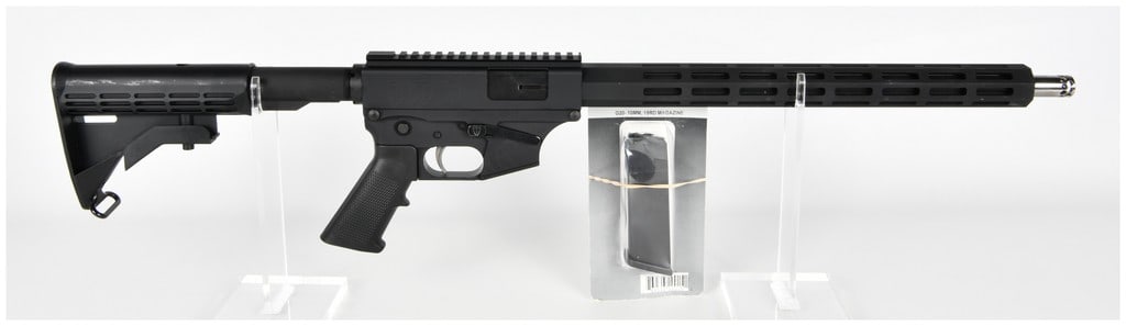 Thureon Defense Model GA Semi-Automatic Carbine 10mm: This Thureon Defense Model GA is a semi-automatic pistol-caliber carbine chambered in 10mm. The firearm features a matte black finish on the receiver and an octagonal ventilated handguard that extends