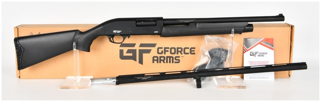 GForce Arms GFP3 Pump Action Shotgun 12 Gauge with 18.5 and 28 Inch Barrels: This GForce Arms GFP3 is a versatile pump-action shotgun chambered for 12 gauge shells with a 3-inch chamber, presented in brand new condition. The firearm is currently configured with an 18.5-inch