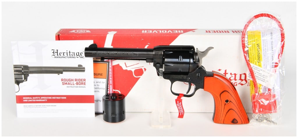 Heritage Manufacturing Inc. Rough Rider Single Action Revolver .22 LR / .22 WMR with 4.75 Inch: This Heritage Manufacturing Inc. Rough Rider is a single-action revolver chambered for .22 caliber rimfire ammunition and is configured as a convertible model that comes with .22 LR & .22 WRM cylinder