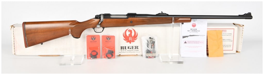 Ruger M77 Hawkeye African Bolt Action Rifle .375 Ruger: This Ruger M77 Hawkeye African is a bolt-action rifle chambered in .375 Ruger, designed for large and dangerous game. The firearm features a matte black finish on the barrel and receiver with a satin-