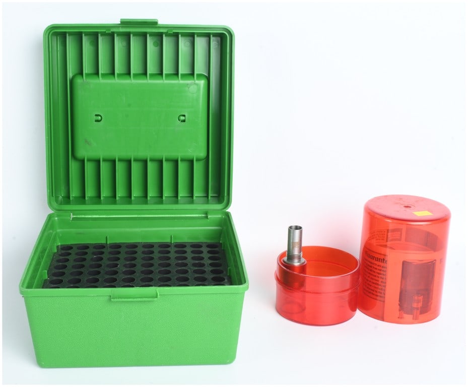 Two Reloading Accessories comprising an MTM Case-Gard 100 Round Ammo Box and a Lee Precision Bulge (1 of 3)