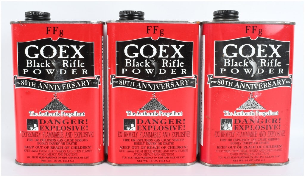 A Trio of GOEX 80th Anniversary Edition FFg Black Rifle Powder Canisters 3 LBS Total (1 of 2)