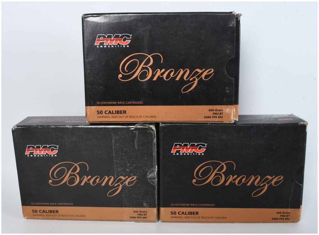 A Lot of 30 Rounds of PMC Bronze .50 BMG 660 Grain FMJ-BT Ammunition (1 of 3)