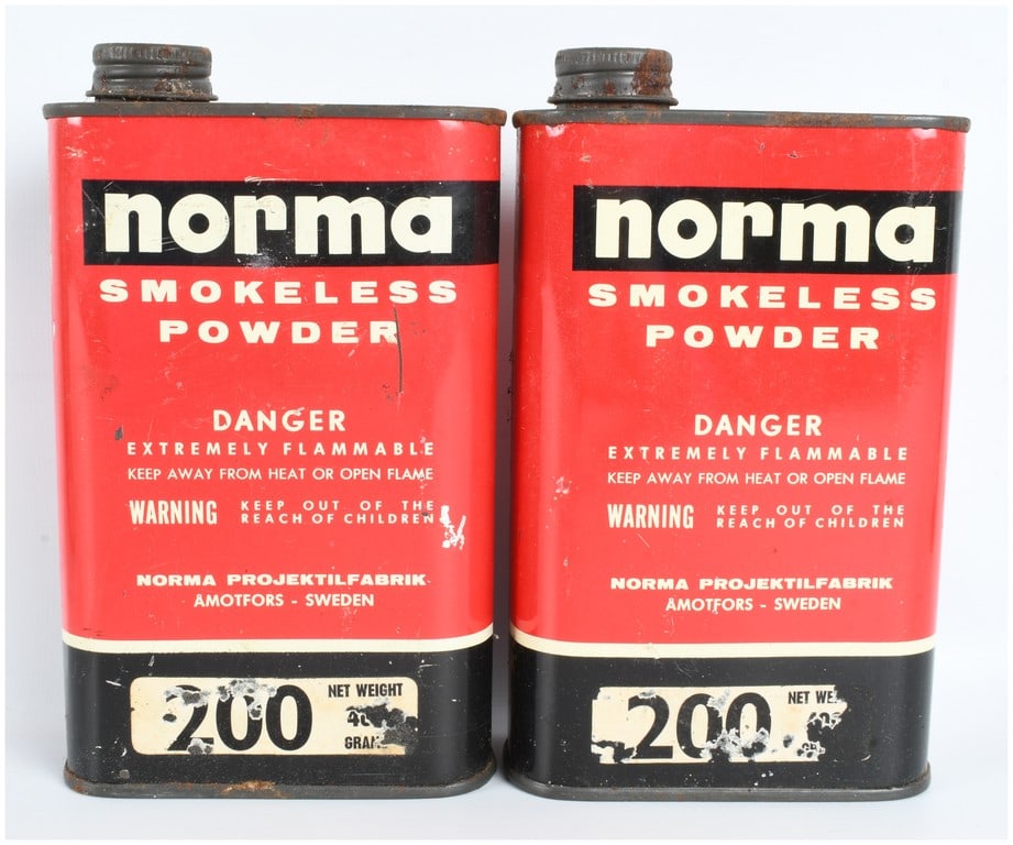 A Pair of Norma 200 Smokeless Powder Tins with 2 Lbs of Powder (1 of 2)