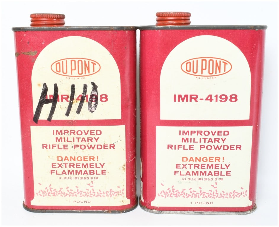 A Pair of DuPont IMR-4198 Improved Military Rifle Smokeless Powder Cans Containing 2 Lbs of Powder (1 of 2)
