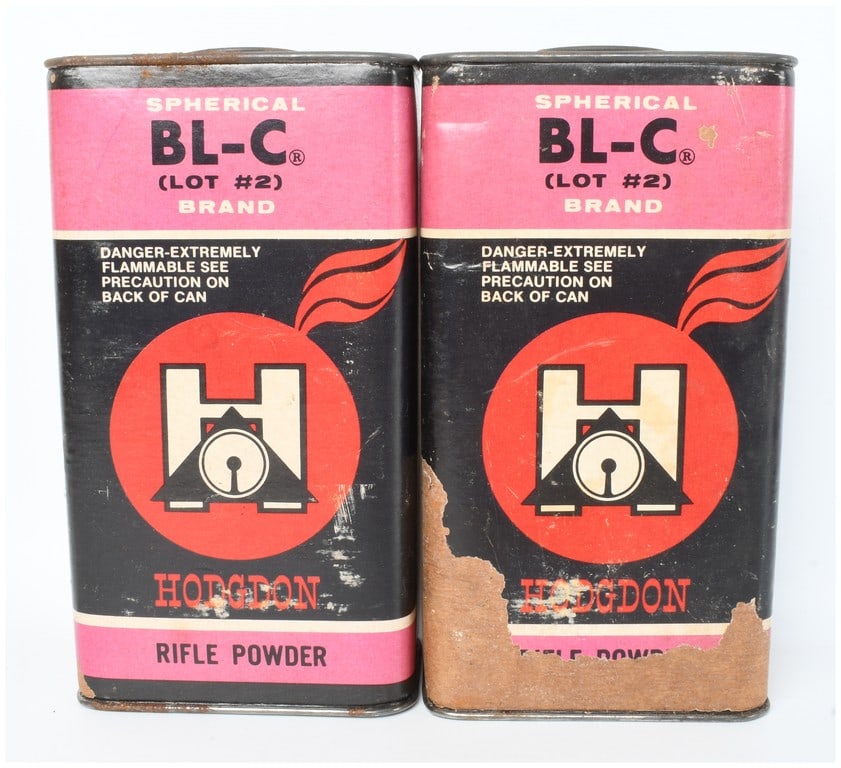A Pair of Hodgdon Spherical BL-C Lot #2 Rifle Powder Cans with 1.5 Lbs of Powder (1 of 2)