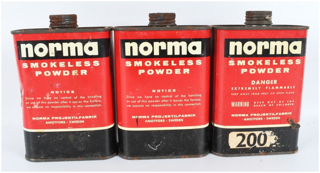 A Trio of Norma Smokeless Powder Cans 2.5 LBS Total (1 of 2)