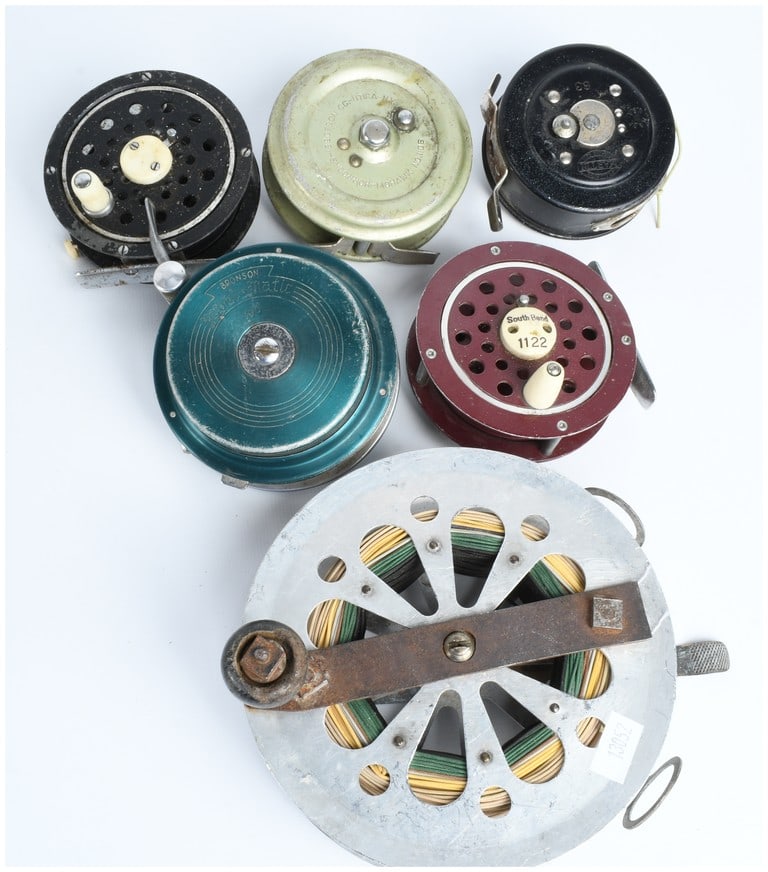 A Collection of Vintage Fly and Wire Line Fishing Reels including Bronson, South Bend, and Martin (1 of 8)