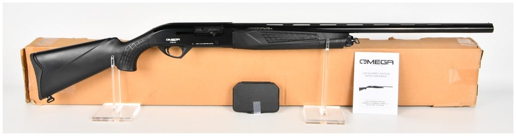 Omega Arms S12S Semi-Automatic Shotgun 12-Gauge with 27 Inch Barrel: This brand new Omega Arms S12S is a semi-automatic shotgun chambered for 12-gauge shells, designed for versatile field use. The firearm features a 27-inch ventilated rib barrel capable of cycling both