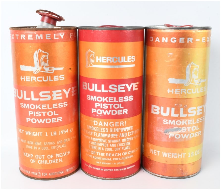 A Trio of Hercules Bullseye Smokeless Pistol Powder Canisters (1 of 2)