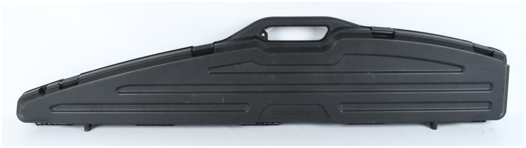 DoskoSport Single Scoped Rifle Case: This is a single hard-sided long gun case designed for the transport and storage of a scoped rifle. The case is constructed from durable black textured polymer and features an integrated carry handle