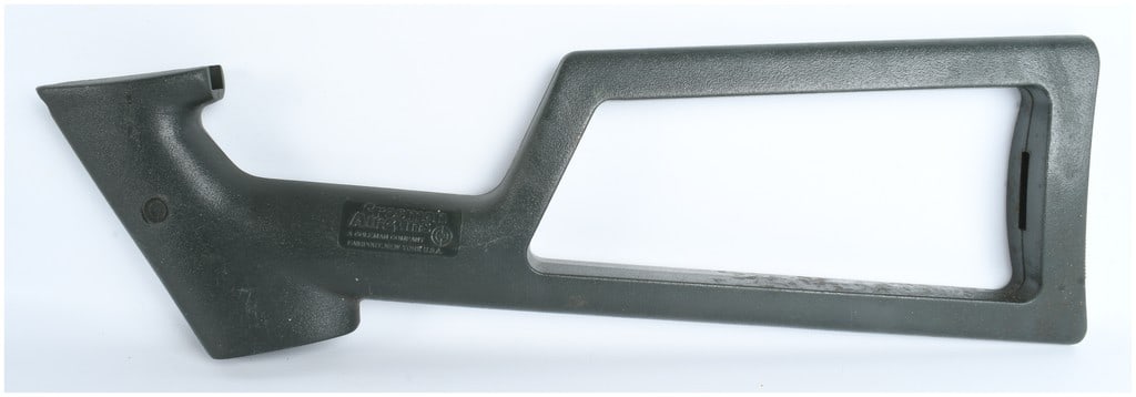 Crosman Model 1399 Custom Shoulder Stock Accessory: This is a single molded polymer shoulder stock accessory designed for use with various Crosman air pistols. The unit features a skeletonized frame construction with an integrated pistol grip and a ser
